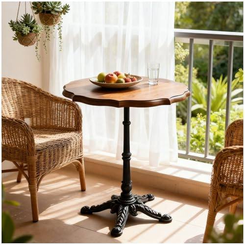 Preferspace Klassischer runder Cocktailtisch in Barhöhe mit Massivholzplatte und schmiedeeisernem Gestell for Hausbar, Außengastronomie, Restaurant und Lounge(70cm/27.6in)