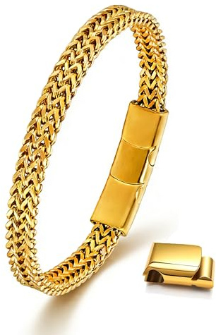 Esrael Gold/Silber/Schwarz Herren Armband aus Edelstahl mit Abnehmbarem Magnetverschluss, Farbecht & Fest, Valentinstag Schmuck Geschenk für Ihn Männer, 7.5–8 Zoll