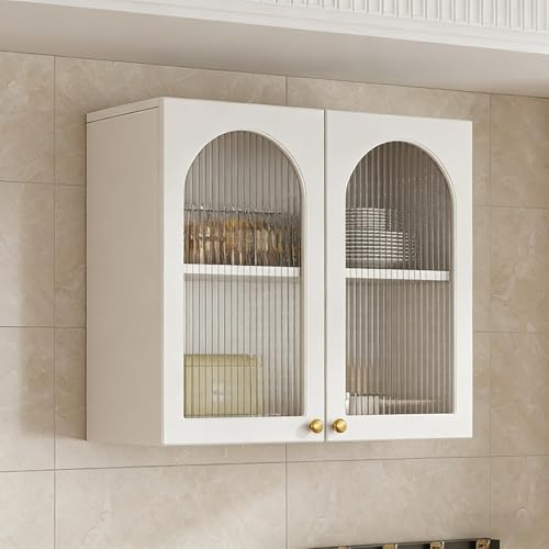 Kitchen Wall Storage Cabinet, Bathroom Medicine Cabinets with 2 and Adjustable Shelves, wall mounted storage cabinet with glass doors, for Living Room Kitchen(60 * 60 * 40cm/23.6 * 23.6 * 15.7in)