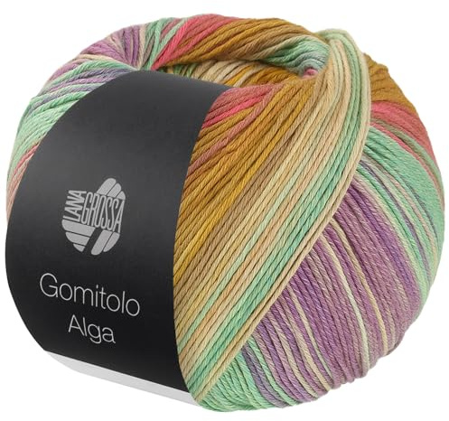 LANA GROSSA Gomitolo Alga | Baumwollmischgarn mit Bambus & Seacell-Fasern in einem mehrfarbigen, bunten Streifenverlauf | 100g Wolle zum Stricken & Häkeln | 280m Garn FB 2028