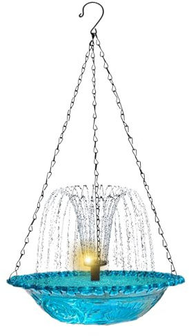 Fuente para pájaros de jardín – Artística que captura la luz del sol, bebedor para pájaros con fuente de exterior, para loros, periquitos, sobre terraza, balcón, vallas