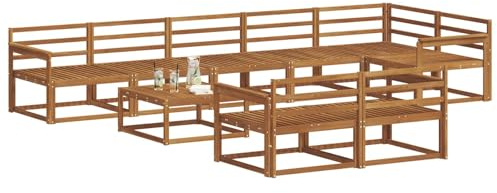 vidaXL Outdoor-Sofagarnitur 9 pcs Natur Massivholz Akazie, Outdoor-Sitzmöglichkeiten, Garten-Lounge-Sofaset, Langlebige Terrassen-Sektional, Modernes Gartenmöbel