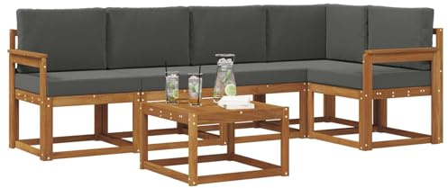 vidaXL Outdoor-Sofagarnitur mit Kissen 6 pcs Natur und Anthrazit, Cooles Garten-Sofa, modernes Outdoor-Eckmöbel, langlebige Terrassen-Sitzgelegenheit, gemütliches Lounge-Set für die Terrasse
