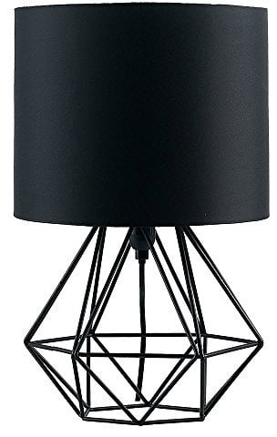 MiniSun | Modern Black Metal Basket Table Lamp with a Black Fabric Shade | Table Lamps, Home Décor & Improvement Essential