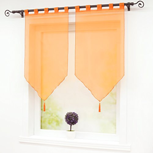 Joyswahl Scheibengardine Voile Bistrogardinen mit Quaste, einfarbig Melina Kurzstore BxH 45x90cm Orange mit Schlaufen 2 Stück