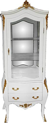 Casa Padrino Barock Vitrine Weiß/Gold mit Spiegelglas - Vitrinenschrank - Wohnzimmerschrank Glasvitrine