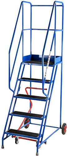 5 Tread Mobile Warehouse Steps | ANTI-SLIP STEP EN131-7 | 2.25m Portable Safety Ladder Stairs & Wheels – 1.25m Platform Height – Handrail & Guardrail Safe Picking – STRONG STEEL FRAME Easy Movement