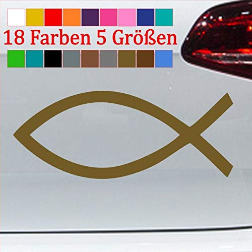 Taufe Fisch Aufkleber Firmung Sticker Ichthy Auto Sticker Kirche Jesus 91-Gold 10x4cm