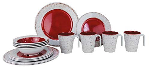 Gimex Camping Geschirr Melamin 16 TLG. Set für 4 Personen Casa Terracotta rot - Creme
