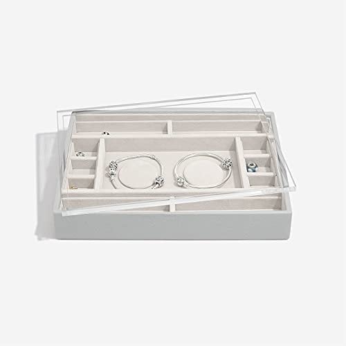 Stackers Pebble Grey Classic Medium Jewellery Box 2 Padded Charm Layer with Acrylic Dispalay Lid