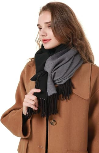 MEANBEAUTY Damen-Schal Doppelseite Kaschmir-Gefühl Schal warm Winter Pashmina Hochzeit Party Wickeltuch große Deckenschals-Schwarz+Grau