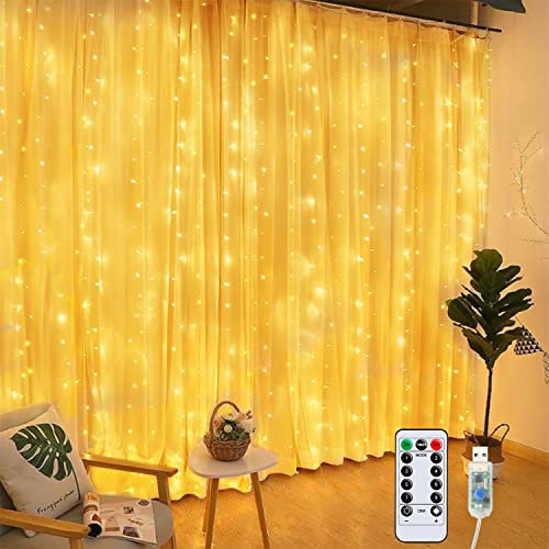 Cortina de Luces, Cortina LED con USB 8 Modos 3 m *3 m 300 LED, Cadena de Luces Decoración para Interior Habitación, Casa, Fiestas, Bodas, Año nuevo