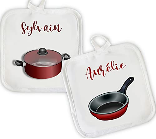 Manique de Cuisine Personnalisée avec Prénom – Cadeau Original – Protection Anti-Chaleur 17x17 cm – À l’Unité ou en Duo