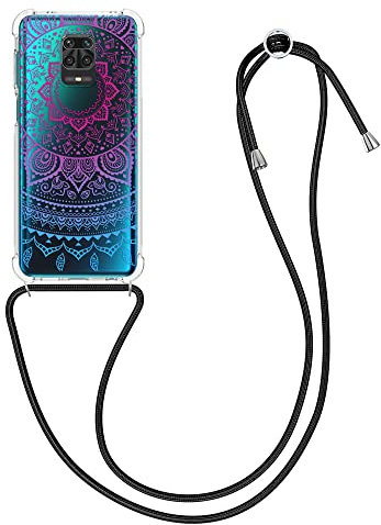 kwmobile Carcasa Compatible con Xiaomi Redmi Note 9S / 9 Pro / 9 Pro MAX Funda con Cuerda - Funda con Correa Colgante - Cordón Ajustable - Bordes elevados - Sol hindú