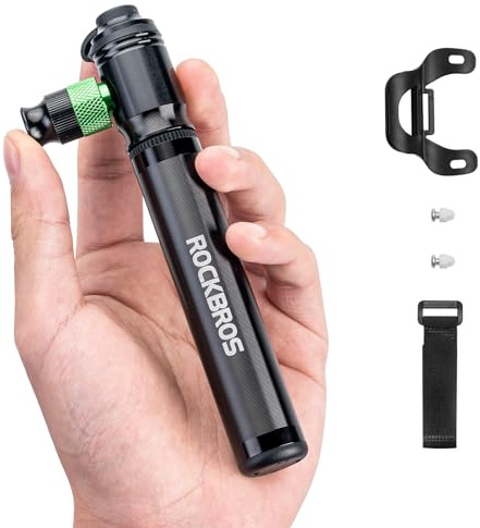 ROCKBROS Mini Bike Pump 110PSI Hand Pump and CO2 Inflator Dual Purpose Presta and Schrader Valve Compatible Bicycle Tire Pump for Road and Mountain Bikes Insulated Sleeve - No CO2 Cartridges Included