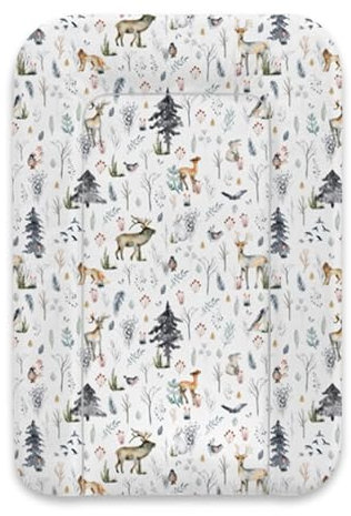 Albero Mio Animals & Love Lion Matelas à langer lavable et sans substances nocives (forêt scandinave, Blanc.