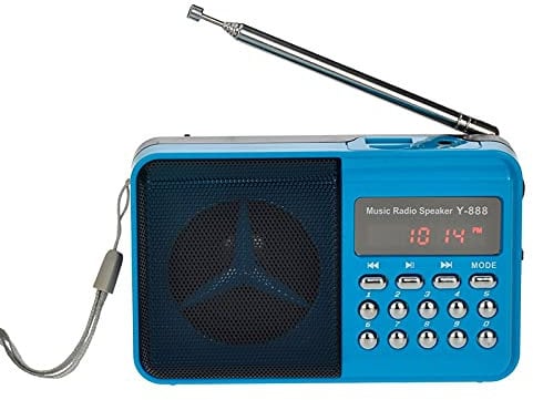 Radio Portable FM Wireless Radio with Headphone Jack U Disk/SD Card/TF Card Antenna Radio Outdoor MP3 Player Portable Mini Speaker USB Charging (Color : Blue)