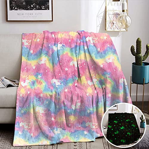 Kuscheldecke für Kinder,Einhorn Decke Kuscheldecke Leuchtet im Dunkeln, Einhorn Geschenke für mädchen Super Weiche und Warme Decke (Einhorn-02, 130x150 cm)