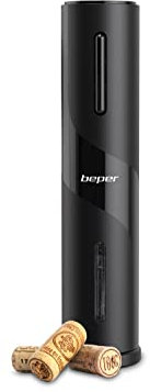 BEPER P102ACP100 Korkenzieher Wein Elektrisch mit Weinflaschenschneider - Wiederaufladbarer Elektrischer Flaschenöffner mit USB-Kabel, Schwarz