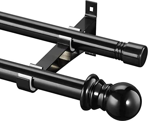 Gardinenstangen, 76-332CM Gardinenstangen Innenlauf 2-läufig aus Edelstahl, Durchmesser 2.54CM Gardinenstangen Verstellbare mit Endstück Kappe für Küche Schlafzimmer Fenster/Schwarz