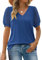 Aokosor Ladies T Shirts Women V Neck Tops Swiss Dot Puff Sleeve Summer Tee Blue Size 14-16
