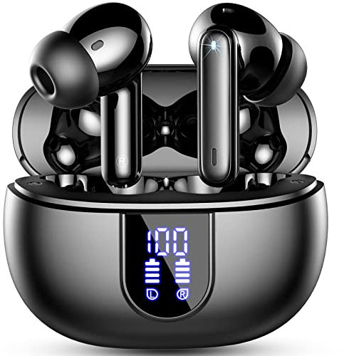 Smoonigh Bluetooth 5.3 Wireless Earphones with 4 Mic HiFi Stereo Sound 40H Waterproof IP7 Bluetooth Headset, LED Screen, Touch Control Bluetooth Headset for iOS Android