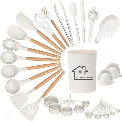 UXIYI Silicone Kitchen Utensils Set, 28pcs Kitchen Silicone Utensils Set, Kitchen Accessories for Nonstick Heat Resistant Utensil Set, Kitchen Tools & Gadgets, White