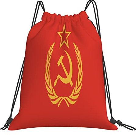 DELURA Wasserdicht Turnbeutel mit Kordelzug,Roter CCCP-Symbol-Hammer-Sichel-Stern und Kranz-Gelb, Kordelzug Rucksack Sportbeutel Sporttasche für Damen Herren