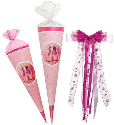 alles-meine.de GmbH Schultüte - Ballerina/Tänzerin - 35 cm - rund - incl. große Schleife - Filzabschluß - Zuckertüte - mit/ohne Kunststoff Spitze - kompatibel mit goldbuch - ..