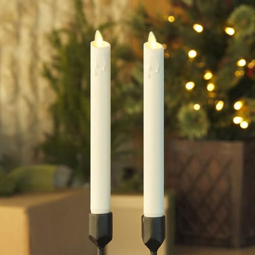Luminara Weißes Set mit 2 Wachstropfen flammenlosen Kerzenkegeln (2,5 x 24,1 cm), bewegliche Flamme, LED-Kerze, geruchloses Echtwachs mit Tropfen-Timer-Funktion, Tisch, Kaminsims, Urlaubsdekoration
