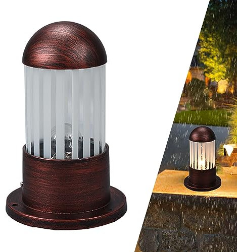 Vintage E27 Pollerleuchte Außenlampe Gartenleuchte Säule Lampe Aluminium und Glas Sockelleuchte Säule Lampe Wasserdichte rund Zylinder Laterne Retro Sockelleuchte für Pfad Terrasse Boden Villa (A)
