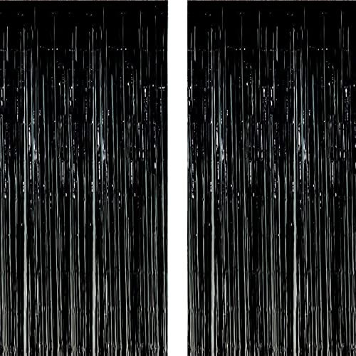 Twinkle Star Lametta Vorhang Schwarz 0.3mm Verdicken, 2 Pack 1x2.5m Glitzer Folien Fransen Lametta Vorhänge für Party Deko, Geburtstag Deko, Hochzeit Deko, Happy Birthday Deko, Baby Shower Deko