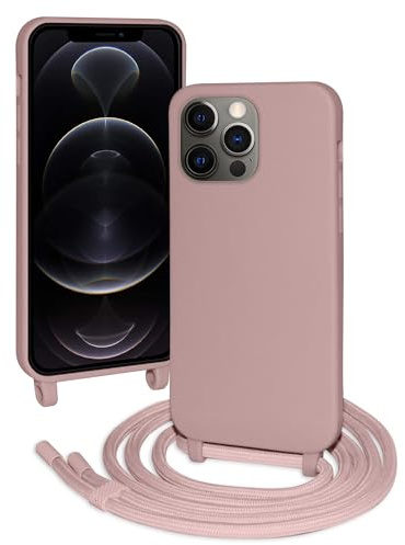 Custodia per iPhone 12 Pro Max Cover con Cordino,Rosa Silicone Antiurto TPU Morbido Case Corda Collana Necklace Regolabile Stylish con Catena Ultra Sottile Cover per iPhone 12 Pro Max,Rosa sabbia
