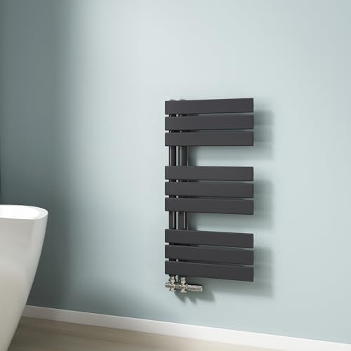 EMKE Badheizkörper 76x40 cm, Handtuchheizkörper Seitenanschlusss Handtuchwärmer Badheizkörper Handtuchhalter Handtuchtrockner Bad Heizkörper Flach Handtuchheizung Schwarz 342W