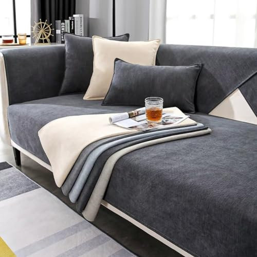 Sofabezug, Non Slip Sofa Cover Couchbezug l Form Sofa Überzug 2 3 4 Sitzer Sofaschoner rutschfest Überzug Sofa Ecksofa Sofaschutz Couchschoner Katze/Hunde(Dunkelgrau, 70x150cm)
