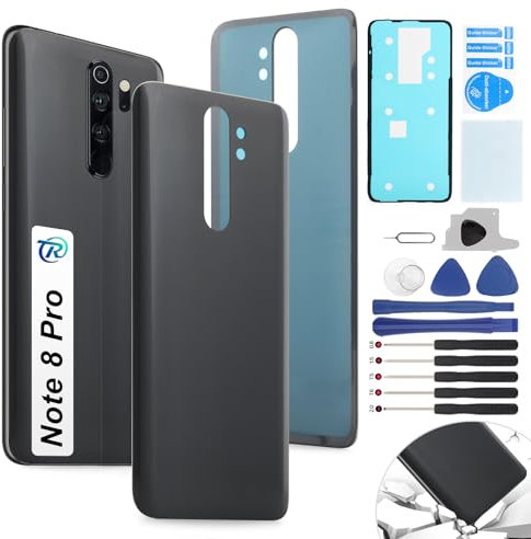 RongZy Ersatz für Xiaomi Note 8 Pro Backcover Akkudeckel batterietür Gehäuse Rückseite mit Tool Kit (Schwarzes Glas)