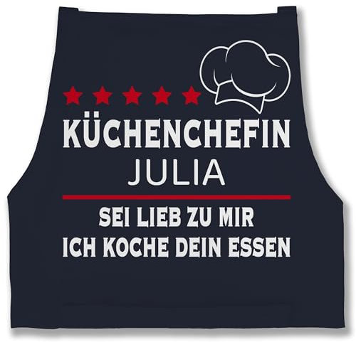 Schürze - Kochschürze Damen Frauen - Küchenchefin mit Name | Sei lieb zu mir ich koche dein Essen | Chefköchin - 85x69 - Navy Blau - schürzen kochen kochschuerze koch kochschürzen für köchin
