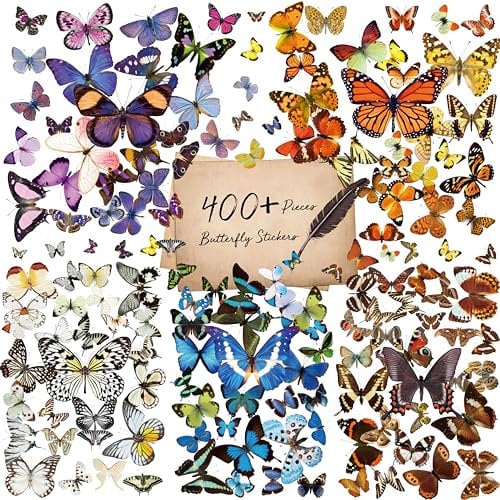 400+ Pegatinas realistas de mariposas, autoadhesivas, de PVC vintage para álbumes de recortes, laptop, diario, proyectos de bricolaje, ventanas, sobres, decoración de fiestas temáticas de primavera.