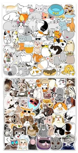 XKSOCT 100 Stück Süße Katzen Laptop Aufkleber Wasserdicht Vinyl Kawaii Aufkleber für Wasserflaschen Niedliche Katzen Aufkleber zur Dekoration Laptop Gepäck Skateboard Auto Fahrrad Handyhülle