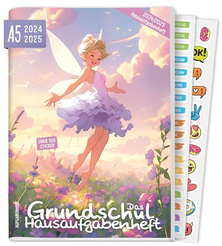 Häfft Lernfreunde Hausaufgabenheft Grundschule 2024/2025 A5 /Fee/ Grundschul-Hausaufgabenheft inkl. Lerntipps, Denkspiele & Sticker - nachhaltig & klimafreundlich