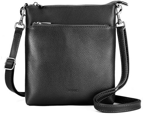 befen Echtleder Umhängetasche Damen Mittelgroß, Handtasche Damen Leder mit Handyfach, Klein Crossbody Bag Handytasche zum Umhängen mit Verstellbar Abnehmbar Schultergurt, Schwarz