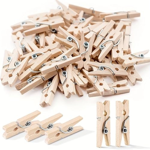 100x Mini Holzklammern 25 mm Mini, Wäscheklammern - Kleine Klammern aus nachhaltigem Holz - Ideal für Fotowände, Fotohalter und DIY-Projekte - Holzwäscheklammern