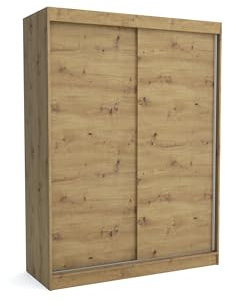Brent - Kleiderschrank Schiebetüren Emily, 160cm Breit, Schlafzimmerschrank mit 1 Kleiderstange und Einlegeböden für Kleidung, Kleiderschrank Artisan Eiche