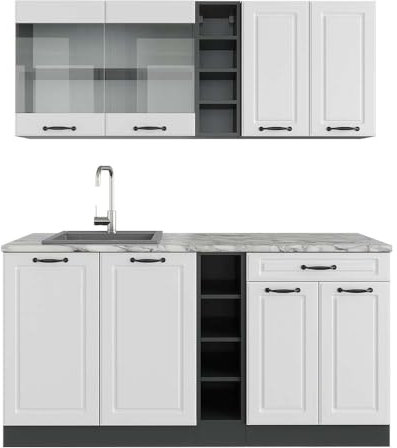 Vicco Singleküche R-Line, Küchenzeile Single, Weiß Landhaus/Anthrazit, 160 cm, AP Marmor
