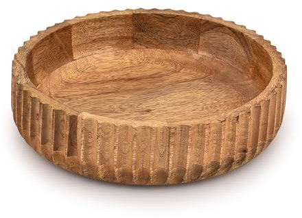 Kimona Classic Wooden Fruit Bowl, Hand-crafted from 100% Natural Mango Wood, 25.4cm x 25.4cm x 6.35cm, Holds up to 0.23kg