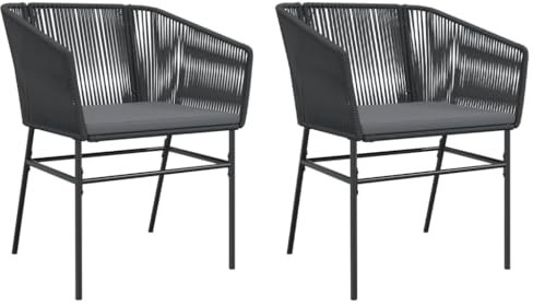 vidaXL Gartenstühle 2 STK., Gartenstuhl mit Kissen, Gartensessel Stuhl für Garten Balkon Terrasse, Sessel Stuhlset Gartenmöbel, Schwarz Poly Rattan