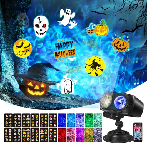 Proyector Navideño, Proyector de Decoración de Atmósfera Navideña para Interiores y Exteriores, luz de Proyector LED 2 en 1, Adecuado para Muchas Vacaciones, 12 Diapositivas y 10 Colores