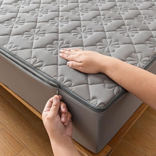 Coprimaterasso Trapuntata con Cerniera 160x190/200 Personalizzabile Fodera Materasso Matrimoniale/Singolo/Imbottito Lenzuolo Lavabile Copri Proteggi Materasso Topper Rivestimento(160x200+30cm,Gray)