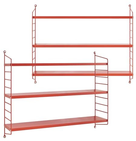 [en.casa] Modulares Wandregal Strängnäs 2er Set Metallregal Rot Hängeregal mit 3 Regalböden Badregal Küchenwandregal Wandablage Wohnzimmer