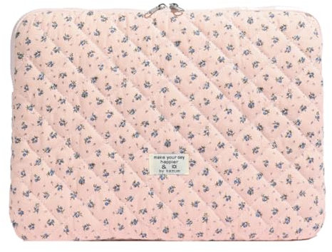CHAMAIR Puffy Laptop Sleeve - 15 Inch Cute Floral Quilted Laptop Case - Aesthetic Macbook Case (Pink 15in)